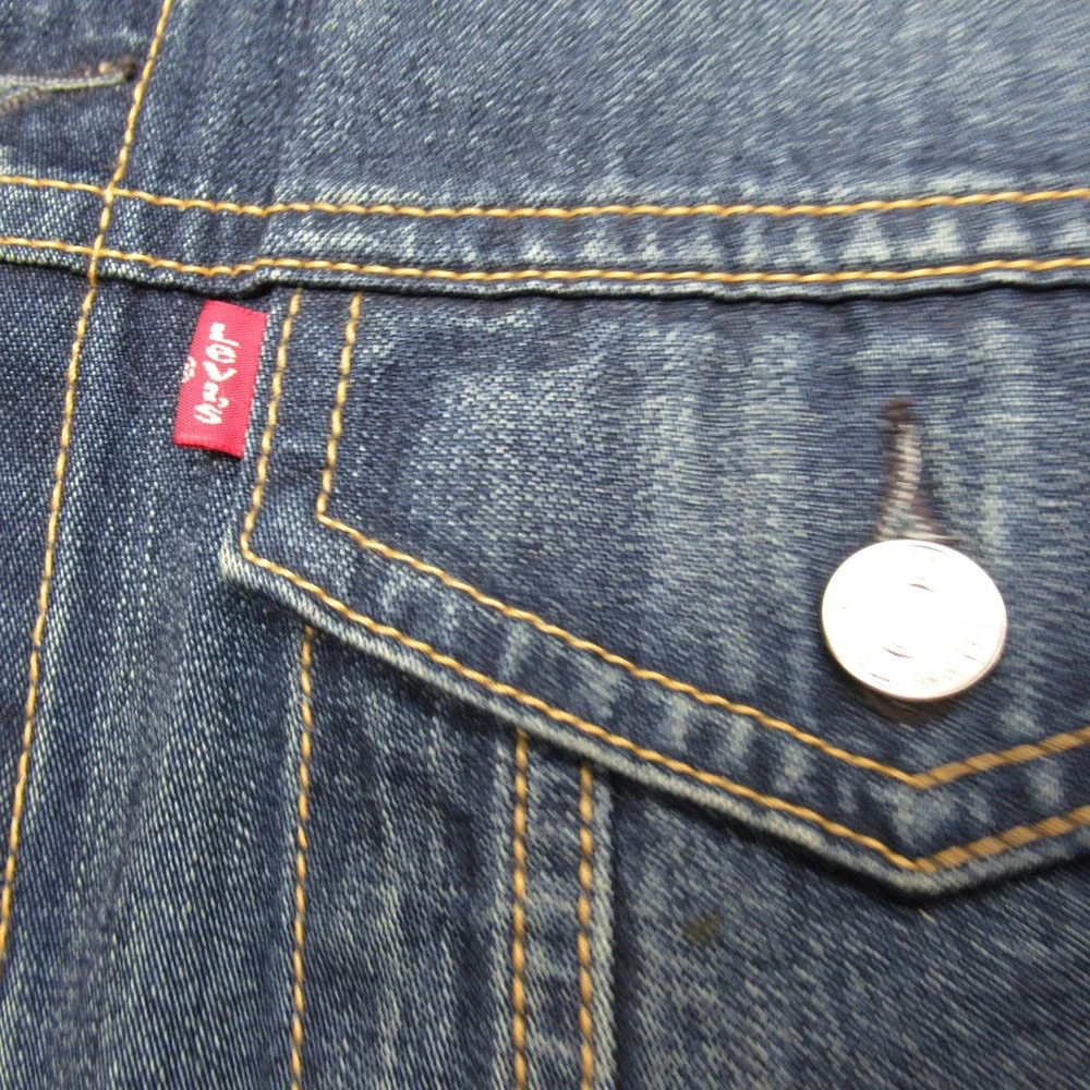 Levis Denim Jacket Men Medium Blue Button Relaxed‎ Trucker Hippie Whisker Patch - Picture 6 of 16